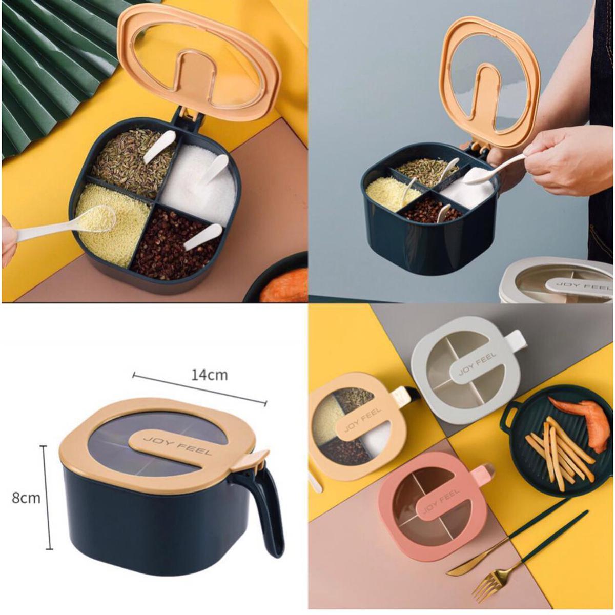 4-in-1 Partition Kitchen Seasoning Spice Box with Spoons