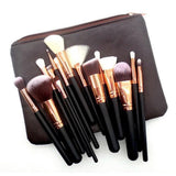 High Quality Makeup Brushes With Leather Pouch 15 Pcs