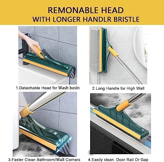 Long Handle Bathroom Cleaning Brush with Wiper 2 in 1