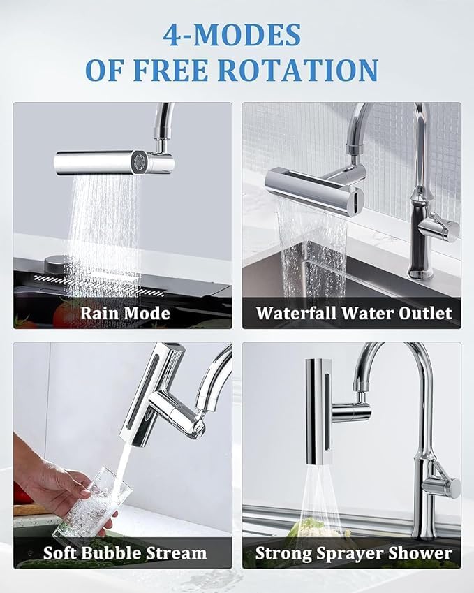 4-in-1 Kitchen Faucet with Rainfall, Waterfall, and Extender