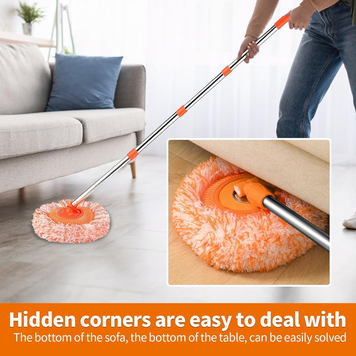 360° Rotating Round Shape Extendable Microfiber Mop & Duster