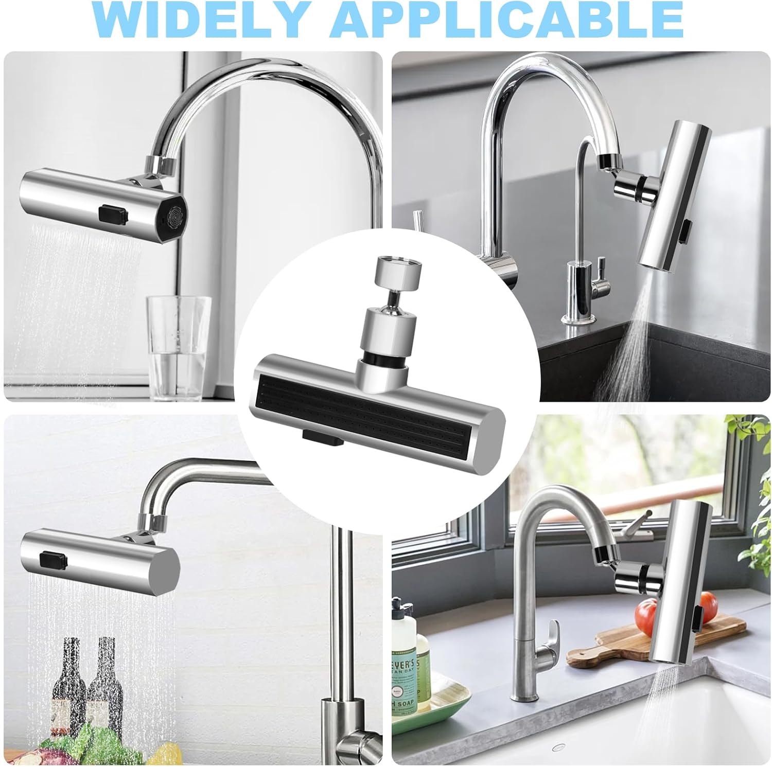 4-in-1 Kitchen Faucet with Rainfall, Waterfall, and Extender