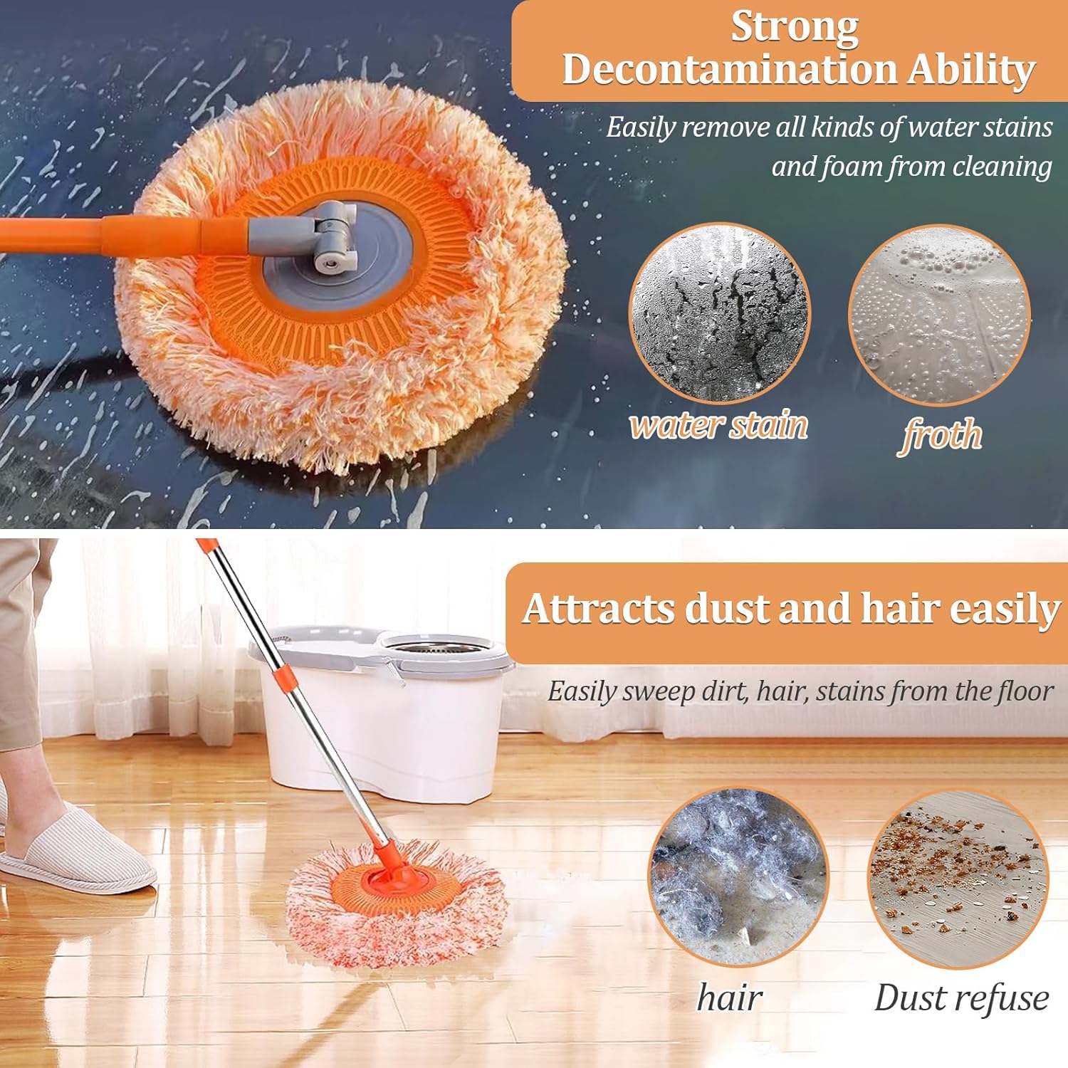 360° Rotating Round Shape Extendable Microfiber Mop & Duster