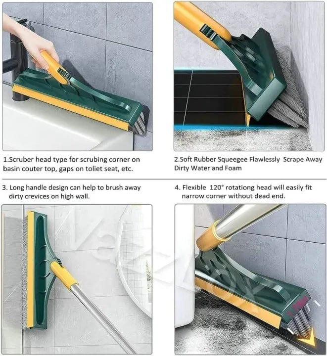 Long Handle Bathroom Cleaning Brush with Wiper 2 in 1