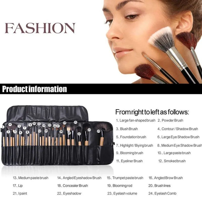 24-Pcs Professional Women Makeup Set Cosmetic Brushes With Folding PU Leather Pouch