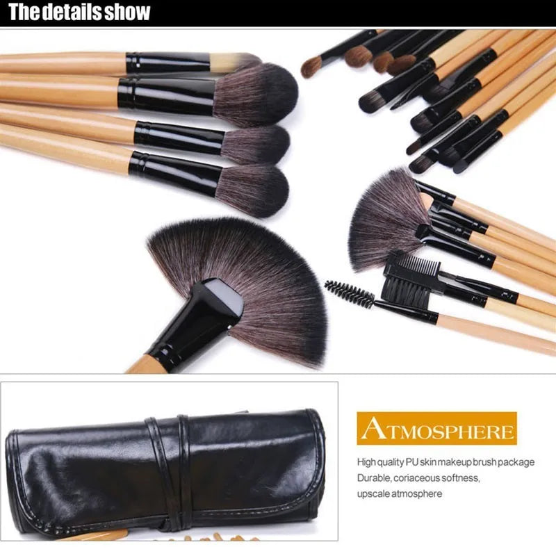 24-Pcs Professional Women Makeup Set Cosmetic Brushes With Folding PU Leather Pouch