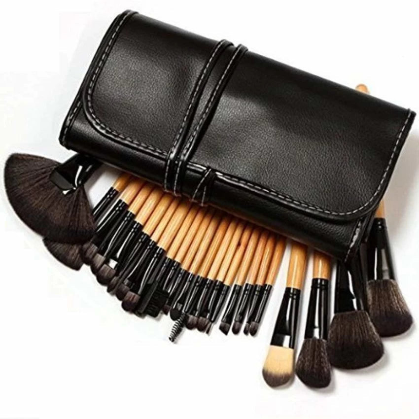 24-Pcs Professional Women Makeup Set Cosmetic Brushes With Folding PU Leather Pouch